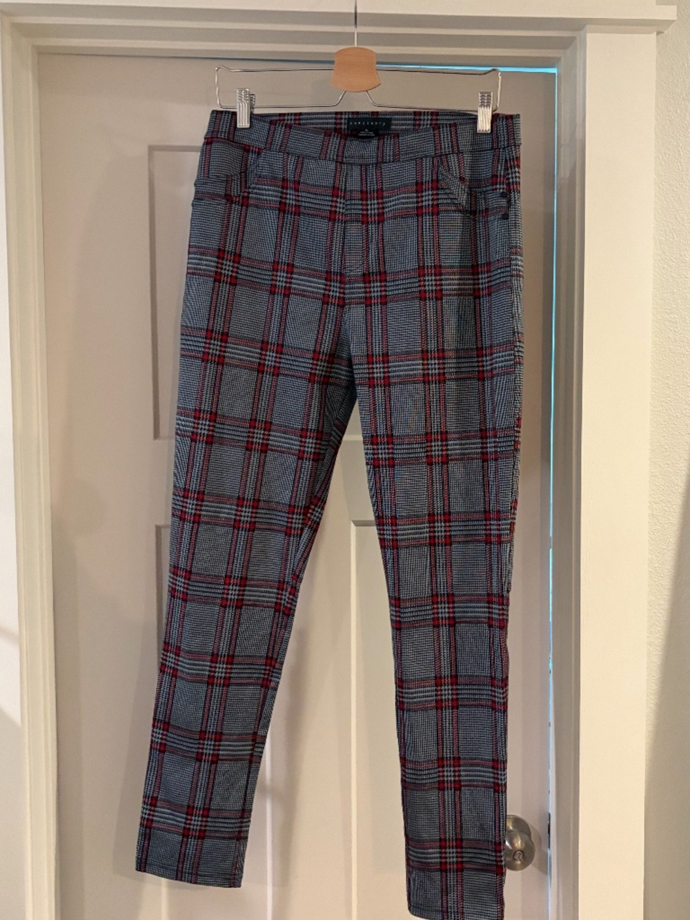 Sanctuary Women's Grey Red Plaid Trousers Elastic Waist XL